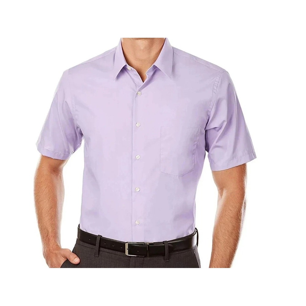 Van Heusen Short Sleeve Dress Shirt Regular Fit Men's 16, Lavender Wrinkle Free